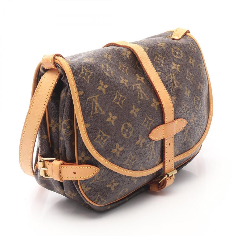 Louis Vuitton Saumur Leather Canvas Monogram Bag Shoulder Brown